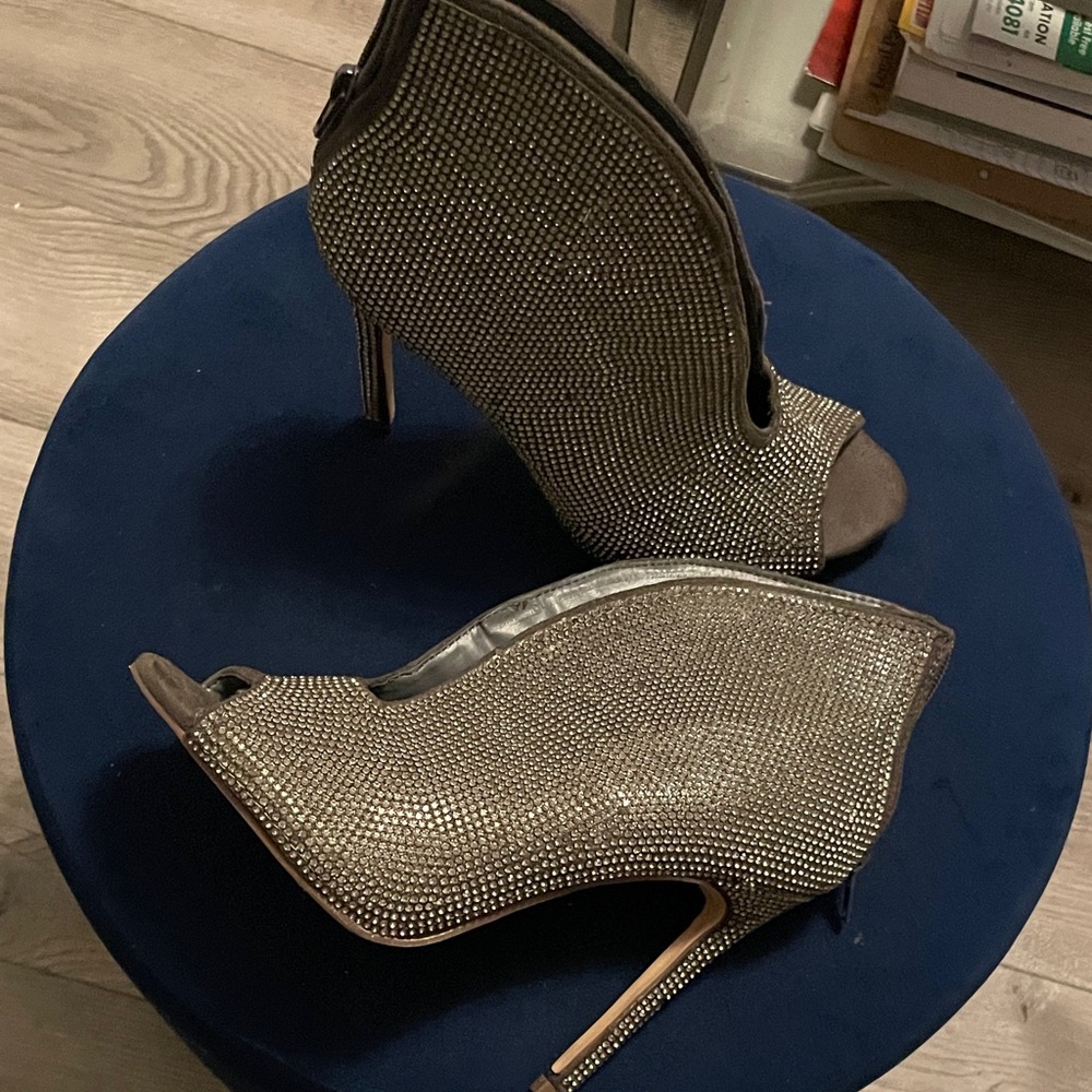 Embellished Rhinestone Peep-Toe Ankle Booties — - Picture 14 of 16